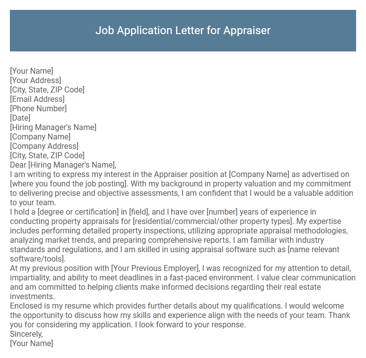 Job Application Letter for Appraiser