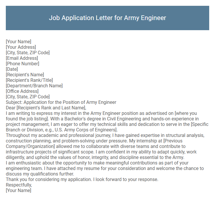 Job Application Letter for Army Engineer