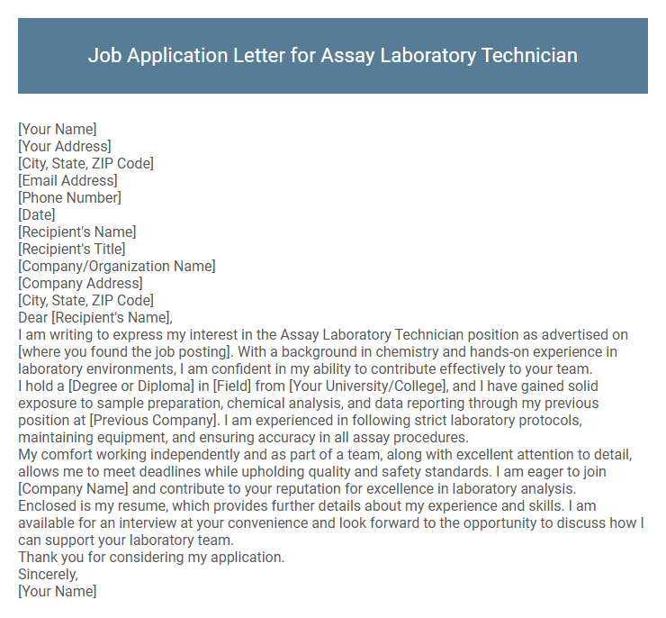 Job Application Letter for Assay Laboratory Technician