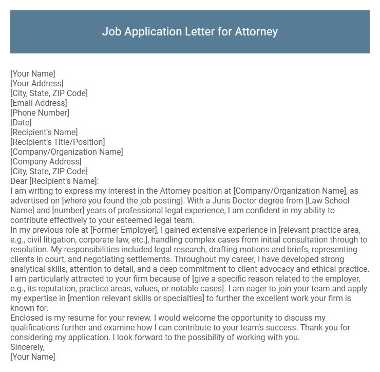 Job Application Letter for Attorney