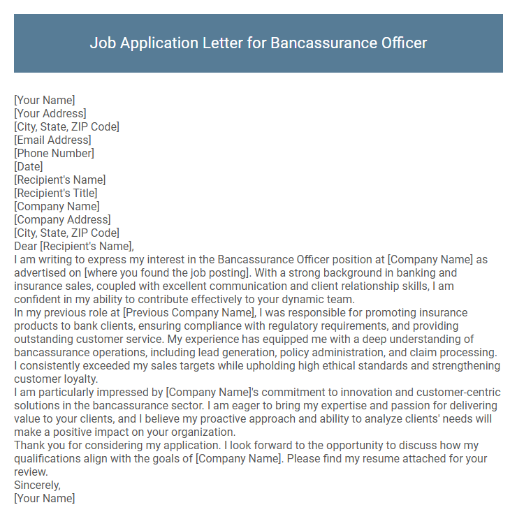 Job Application Letter for Bancassurance Officer