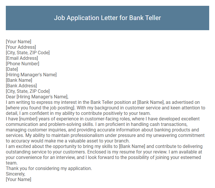 Job Application Letter for Bank Teller