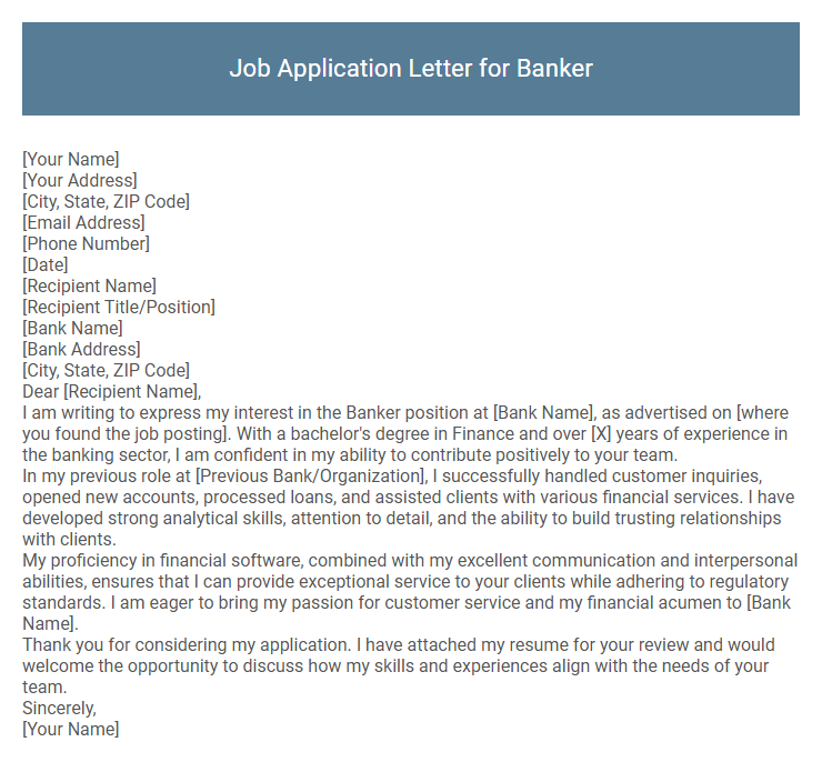 Job Application Letter for Banker