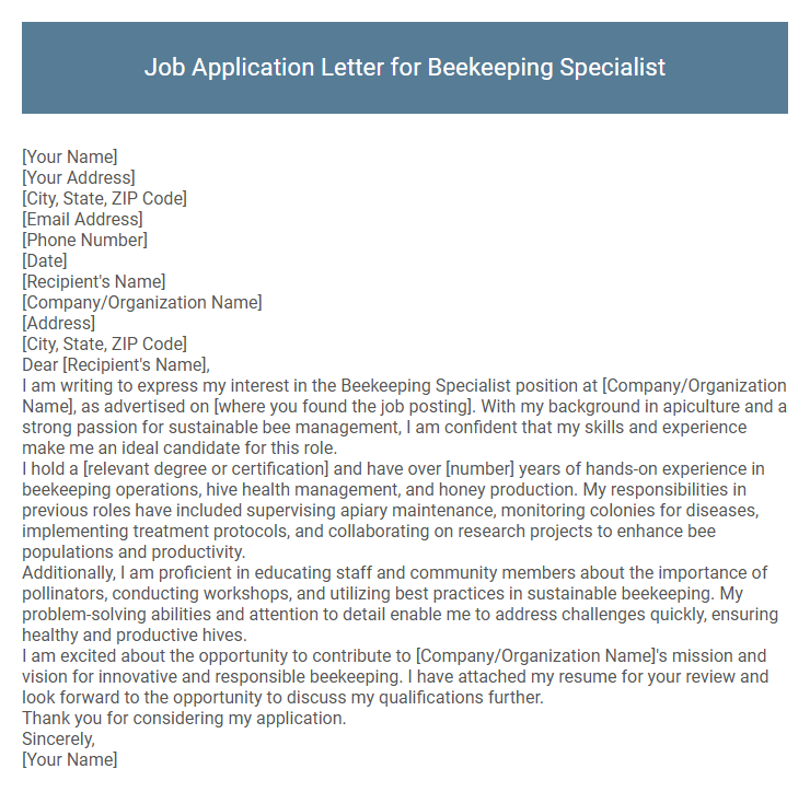 Job Application Letter for Beekeeping Specialist