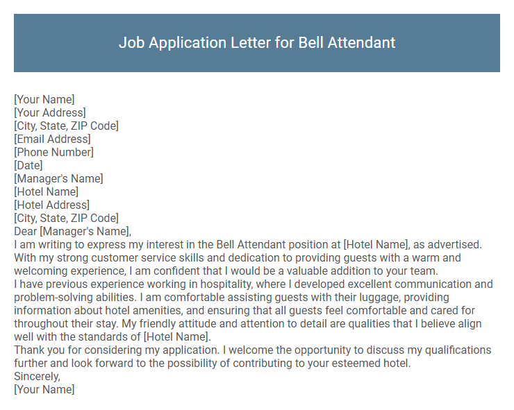 Job Application Letter for Bell Attendant