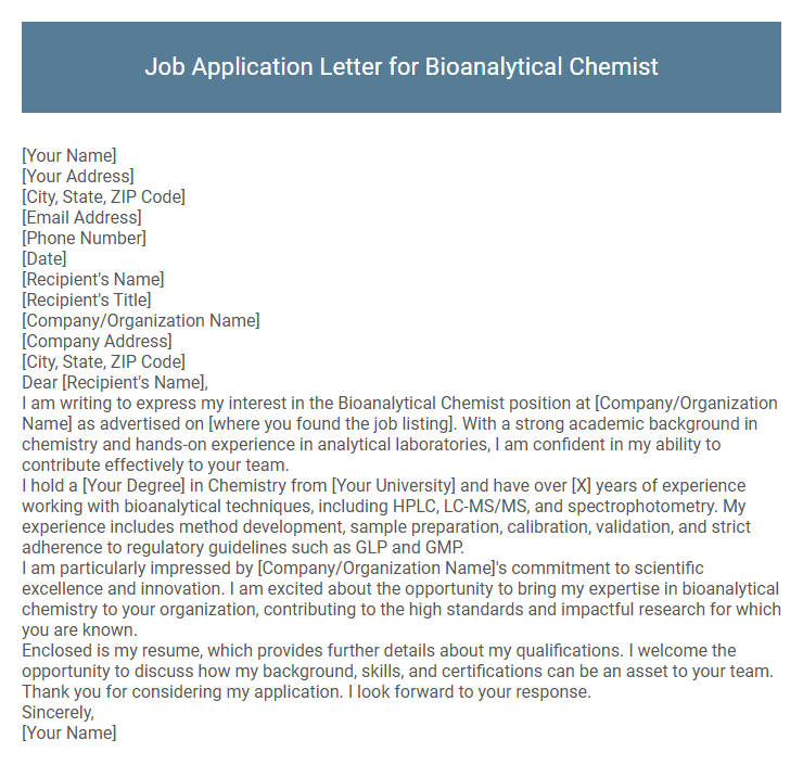 Job Application Letter for Bioanalytical Chemist