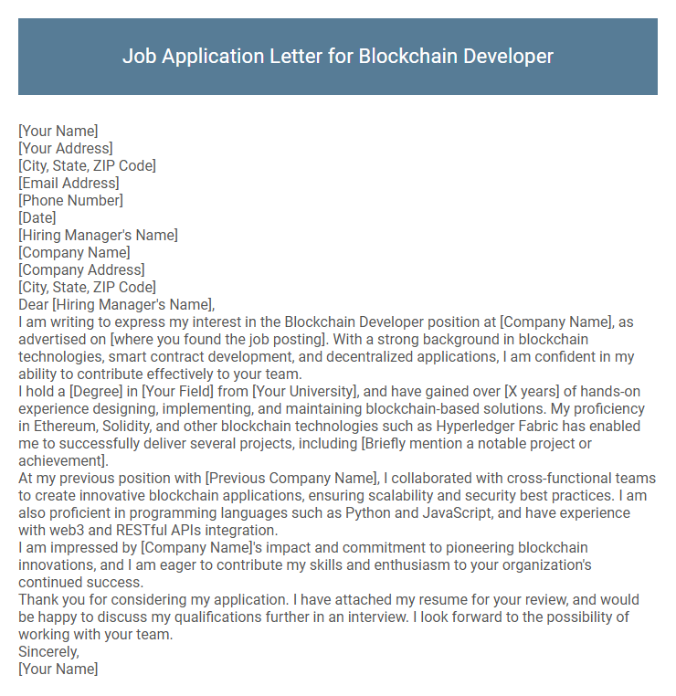 Job Application Letter for Blockchain Developer