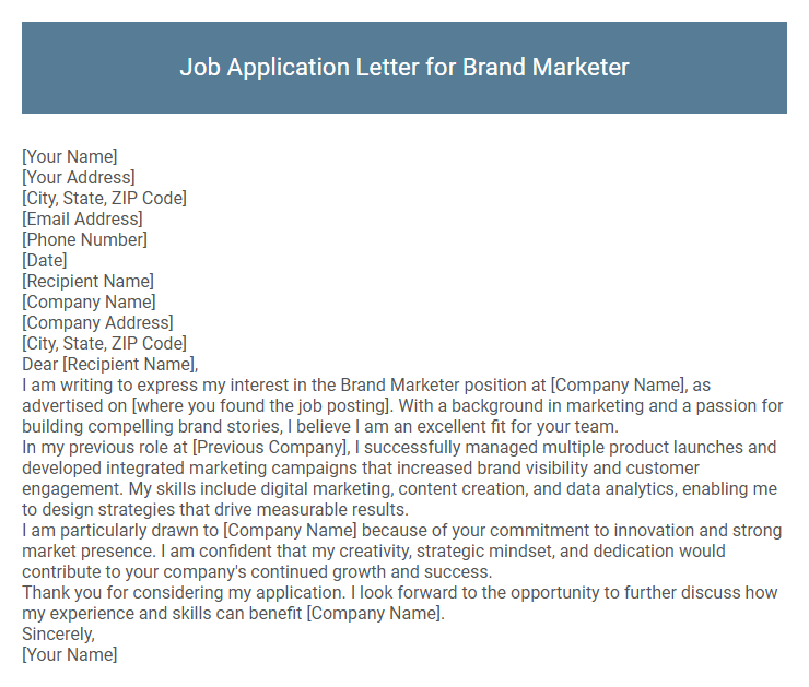 Job Application Letter for Brand Marketer