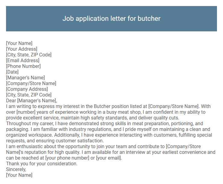 Job application letter for butcher