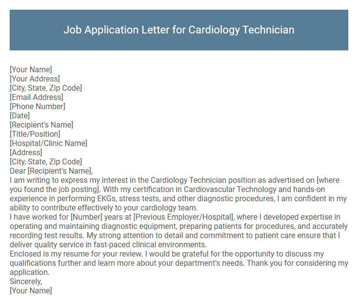 Job Application Letter for Cardiology Technician