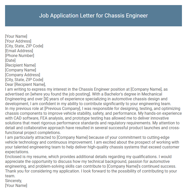 Job Application Letter for Chassis Engineer