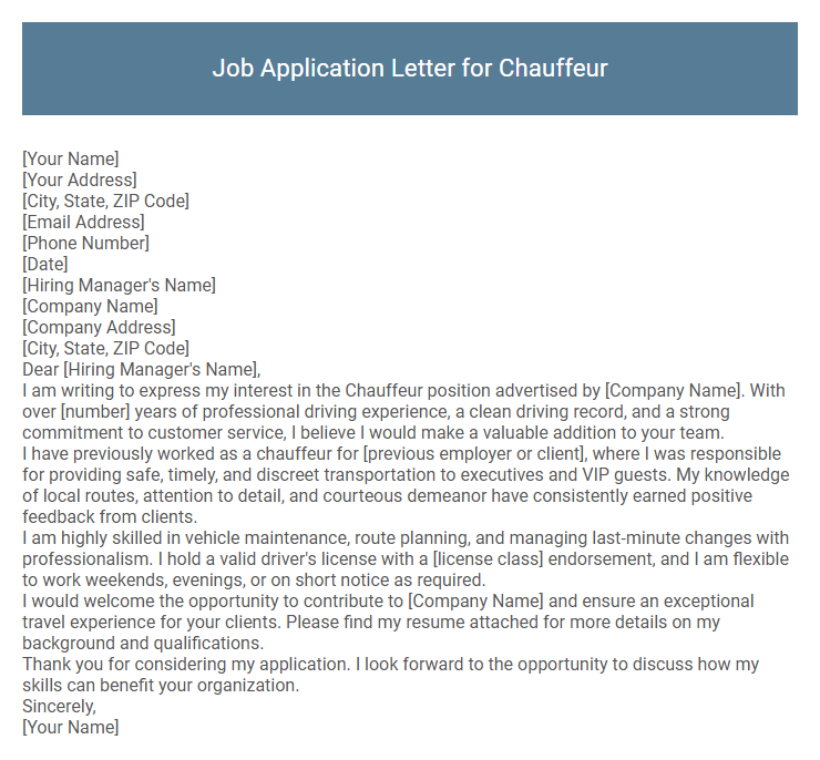 Job Application Letter for Chauffeur