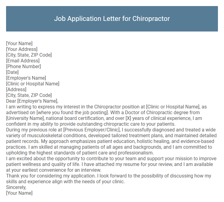 Job Application Letter for Chiropractor