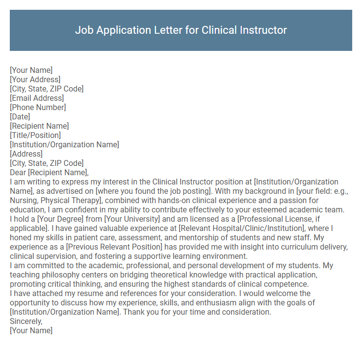 Job Application Letter for Clinical Instructor
