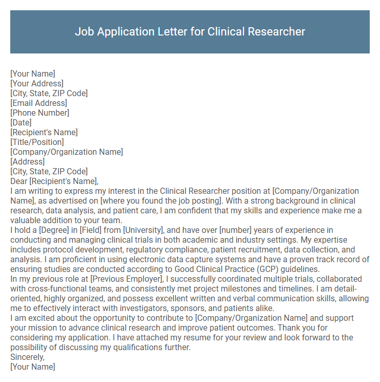 Job Application Letter for Clinical Researcher