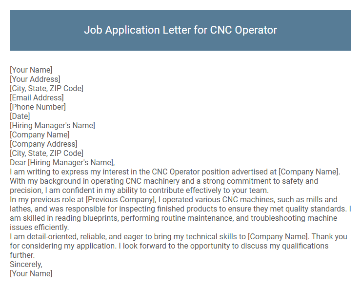 Job Application Letter for CNC Operator