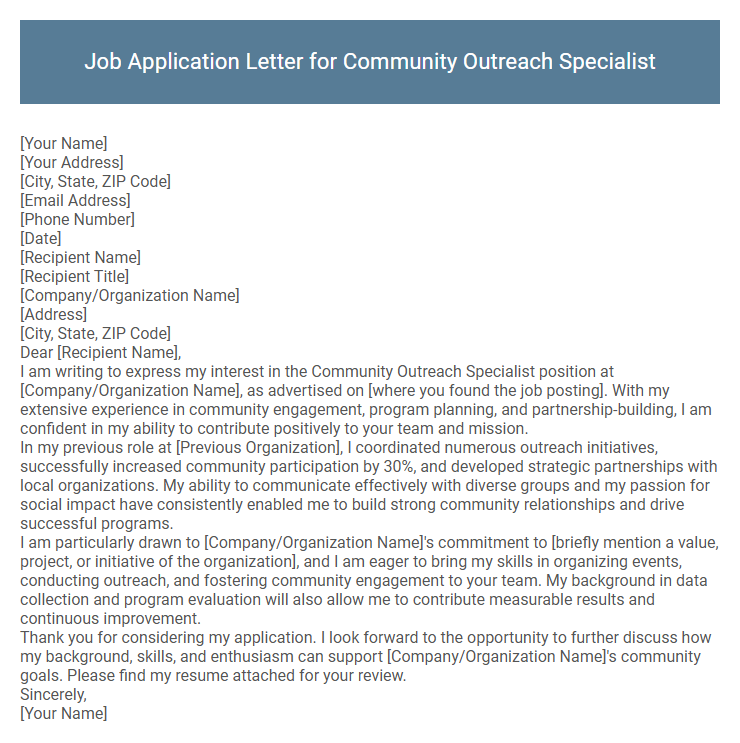 Job Application Letter for Community Outreach Specialist
