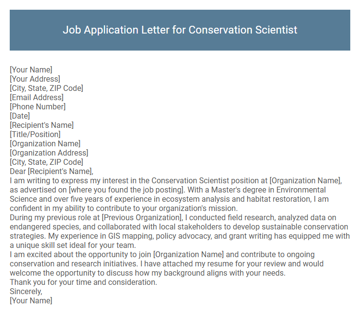 Job Application Letter for Conservation Scientist
