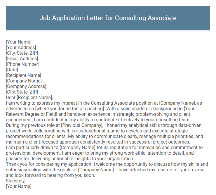 Job Application Letter for Consulting Associate