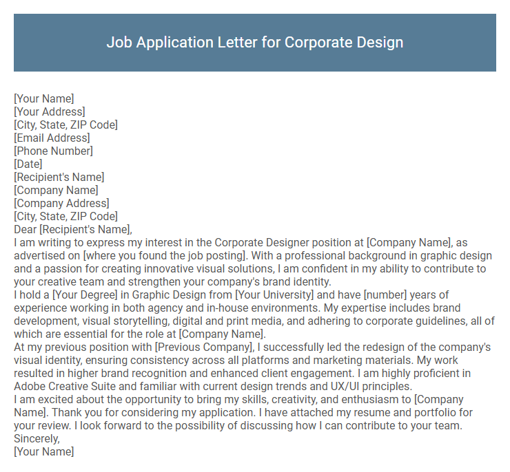Job Application Letter for Corporate Design