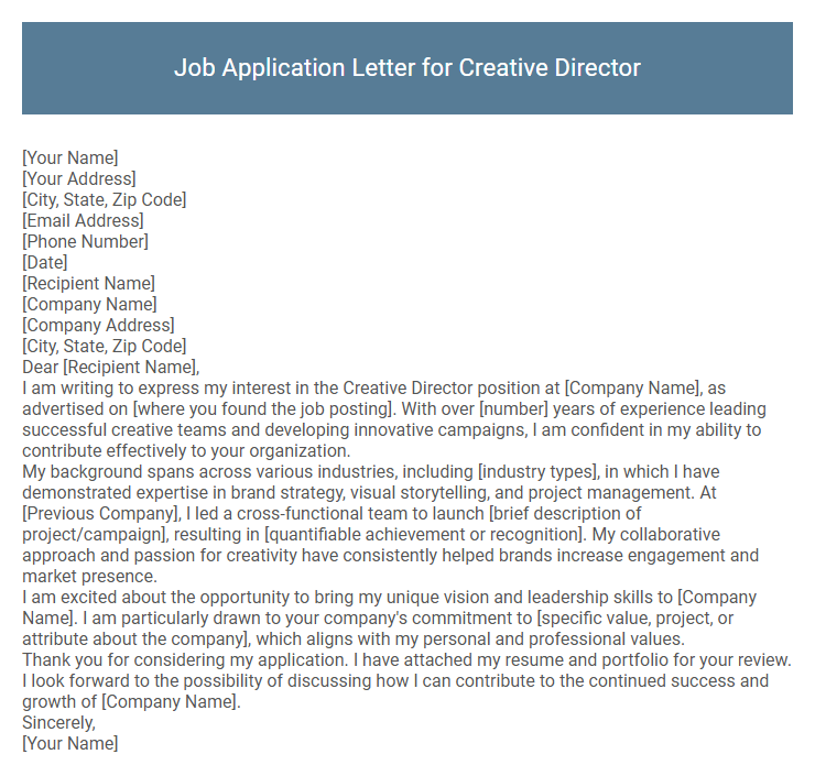 Job Application Letter for Creative Director