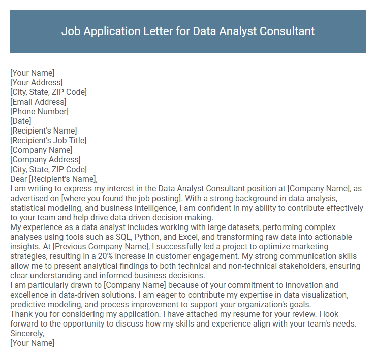 Job Application Letter for Data Analyst Consultant