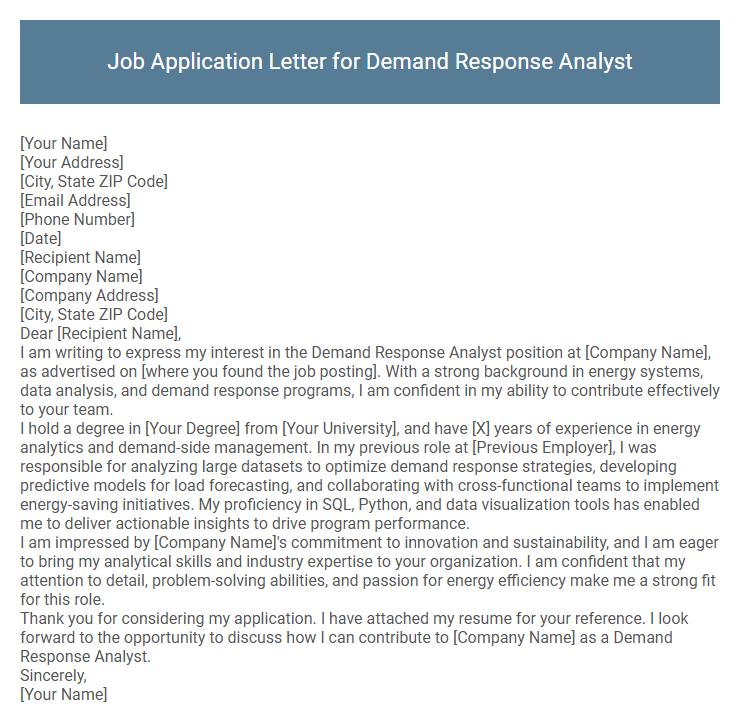 Job Application Letter for Demand Response Analyst