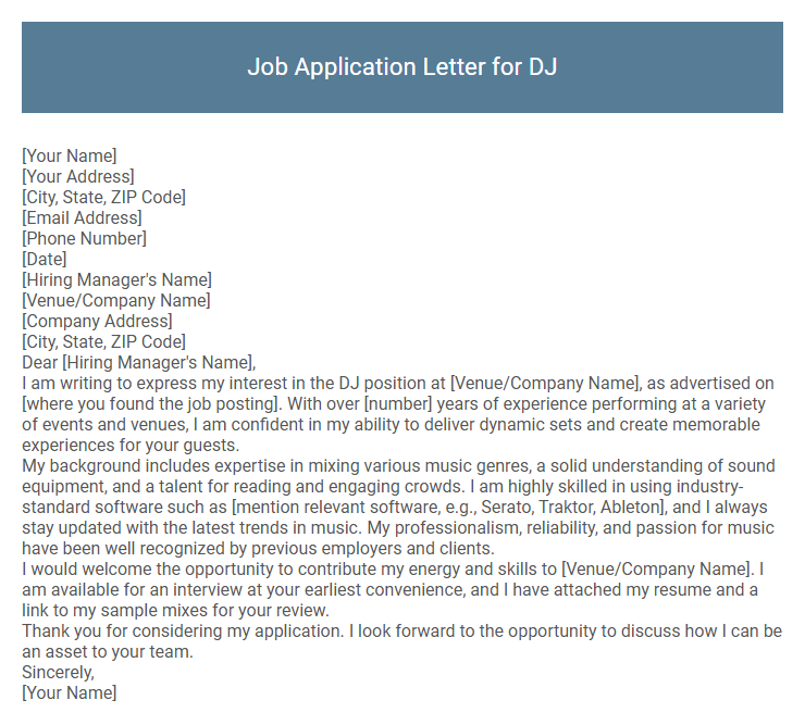 Job Application Letter for DJ