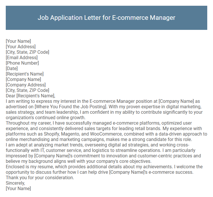 Job Application Letter for E-commerce Manager