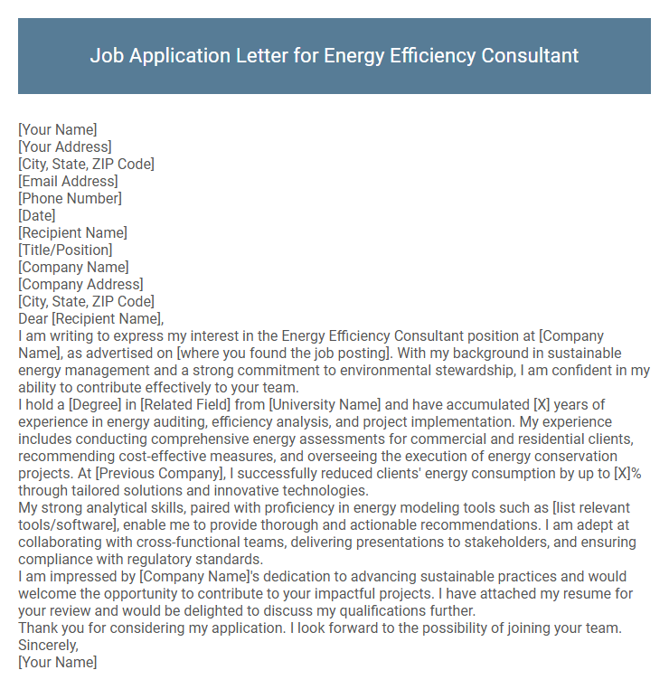 Job Application Letter for Energy Efficiency Consultant