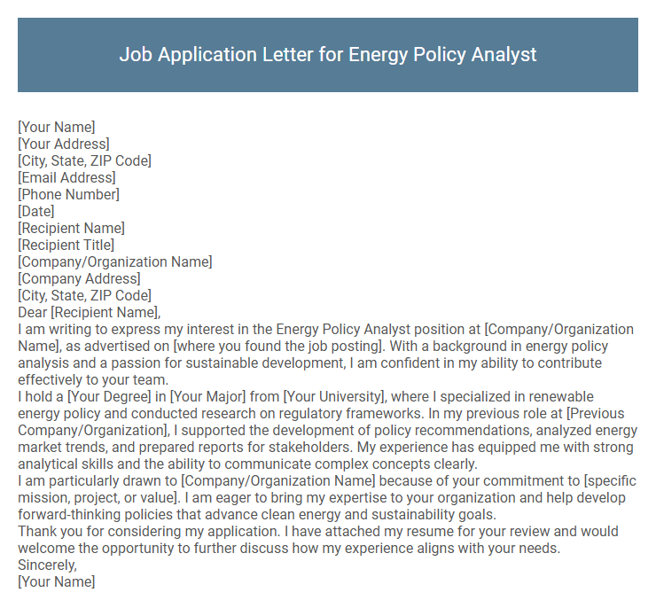 Job Application Letter for Energy Policy Analyst