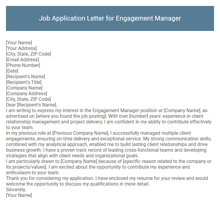 Job Application Letter for Engagement Manager