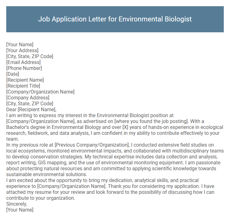 Job Application Letter for Environmental Biologist