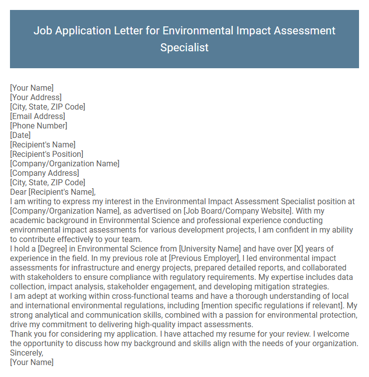 Job Application Letter for Environmental Impact Assessment Specialist