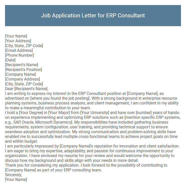 Job Application Letter for ERP Consultant