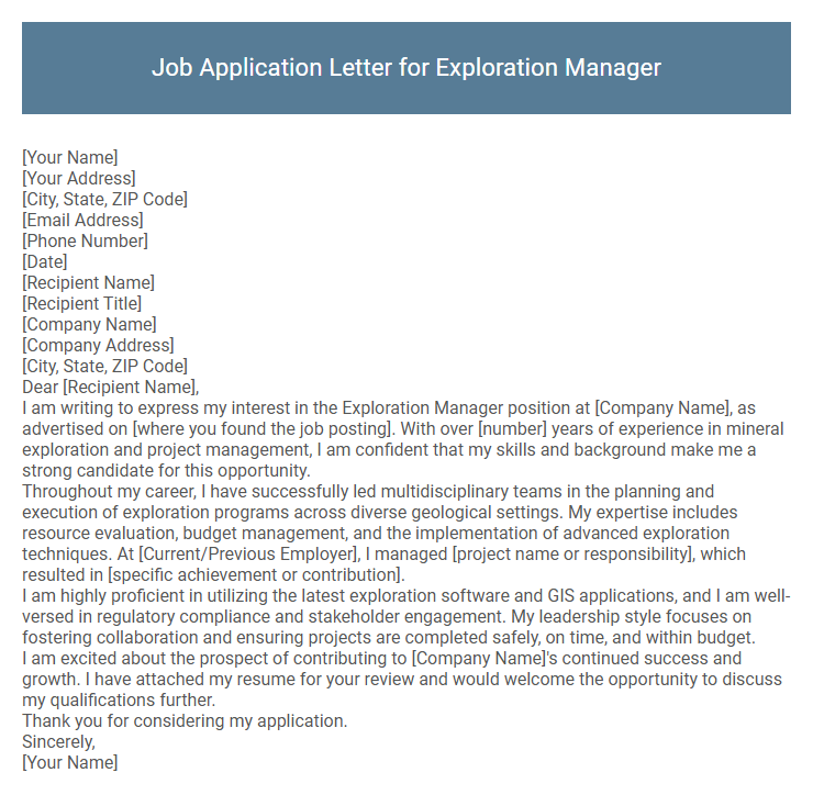 Job Application Letter for Exploration Manager