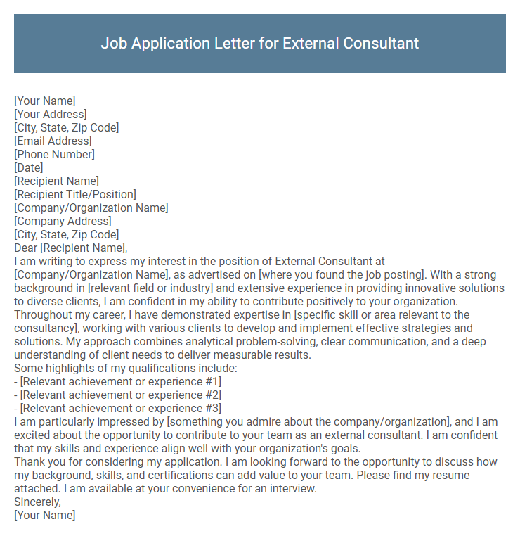 Job Application Letter for External Consultant