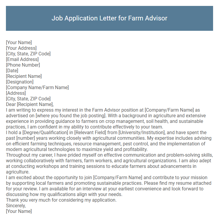 Job Application Letter for Farm Advisor