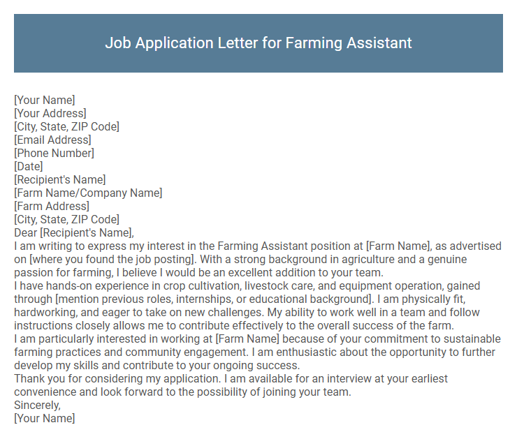 Job Application Letter for Farming Assistant