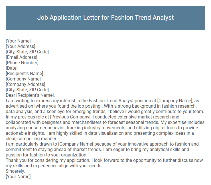 Job Application Letter for Fashion Trend Analyst