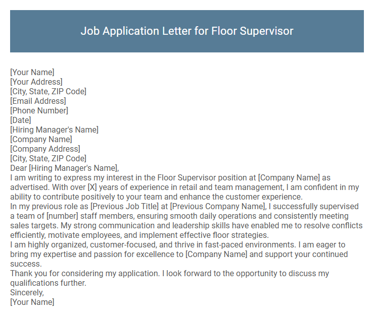 Job Application Letter for Floor Supervisor