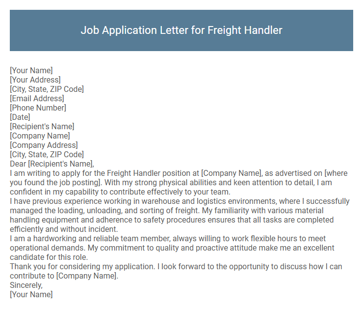 Job Application Letter for Freight Handler