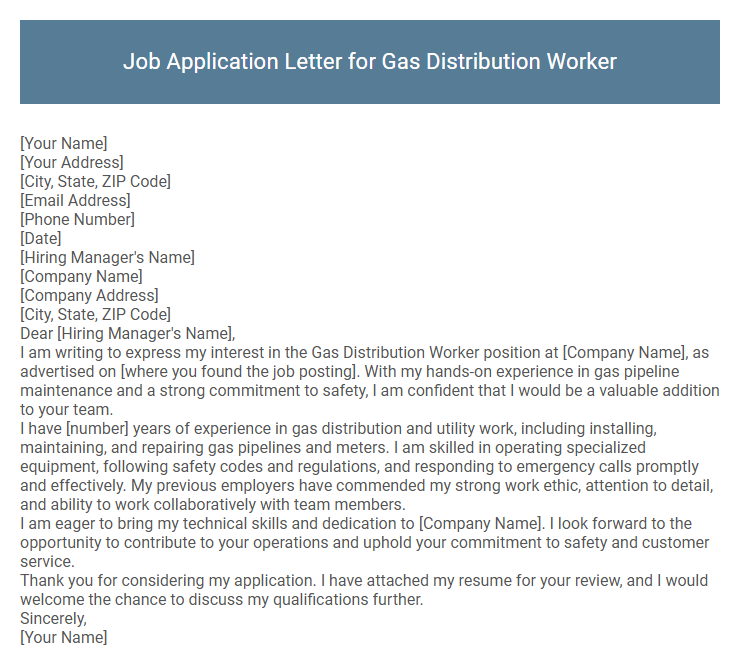 Job Application Letter for Gas Distribution Worker