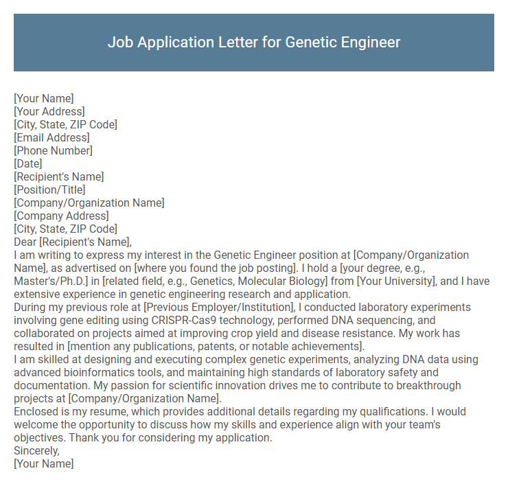 Job Application Letter for Genetic Engineer