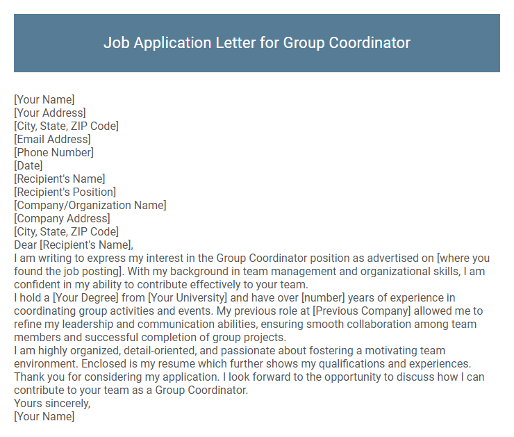 Job Application Letter for Group Coordinator