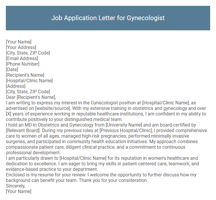 Job Application Letter for Gynecologist