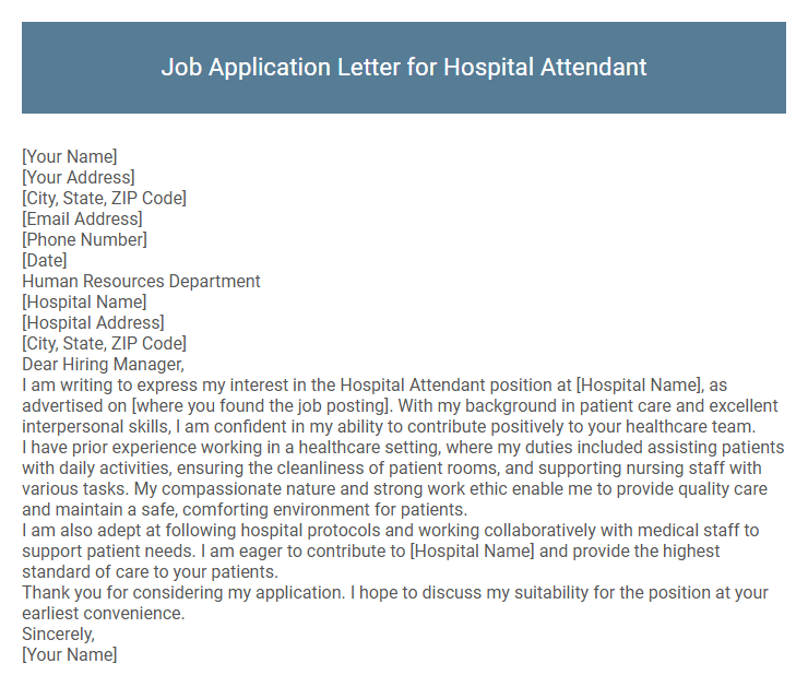 Job Application Letter for Hospital Attendant