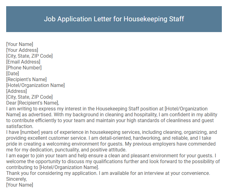 Job Application Letter for Housekeeping Staff