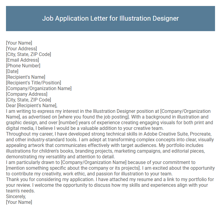 Job Application Letter for Illustration Designer