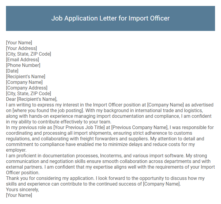 Job Application Letter for Import Officer